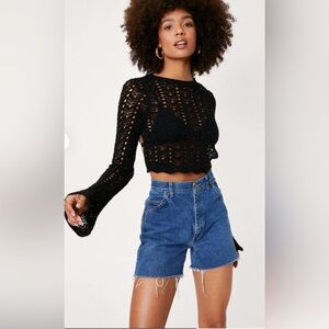 Nasty Gal Crochet Open Back Tie Crop Top  Knit  Size 6